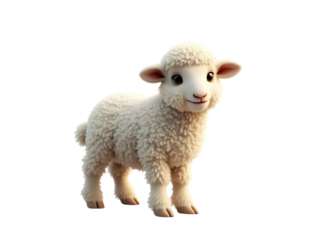 s a stylized, cartoon-like sheep lamb standing against a white background