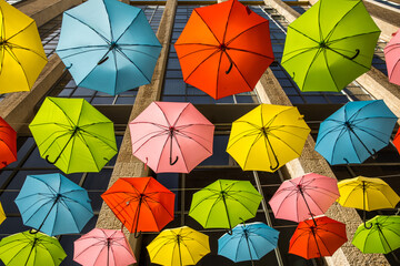 Colorful umbrellas over the hamster in Jerusalem, Israel