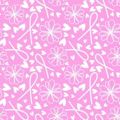 Fototapeta premium Breast cancer month seamless pink ribbon day mammogram pattern for medical accessories and medicine textiles