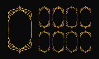 Illustration of Gold Frame with Black Background, Arabic Style Decorative Frame.