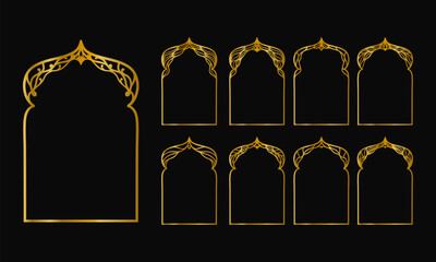 Illustration of Gold Frame with Black Background, Arabic Style Decorative Frame.