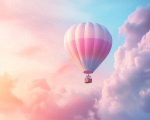 Naklejka premium Soaring adventure hot air balloon journey over dreamy clouds aerial view nature's beauty tranquil sky