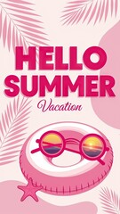 Stylish Summer Illustration with Life Ring, Sunglasses, and Tropical Elements