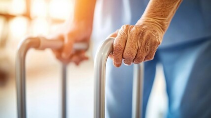 Obraz premium Elderly Person Holding Walker in Bright Medical Environment