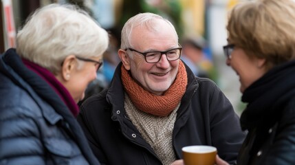 Joyful Elderly People Engaging in Friendly Conversation Outdoors