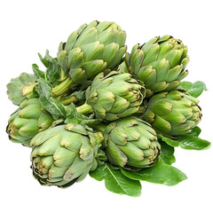 Fototapeta premium A Pile of Fresh Artichokes with Layered Green Leaves Isolated on Transparent Background
