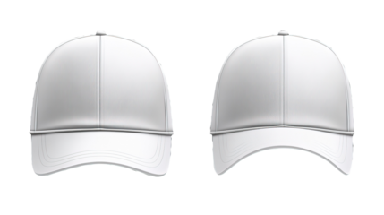 White baseball caps, front & back view, studio shot, mockup