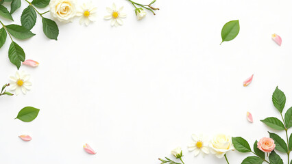 collection of leaf  and flower on white background ,seamless pattern background ,isolated on white ,
