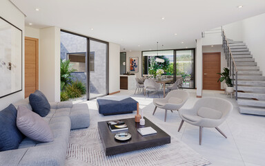 Sala interior, 3d render