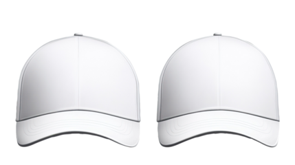 Two white baseball caps mockup, studio shot, design template