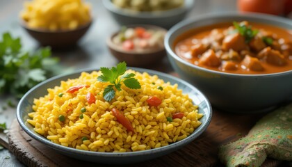 Delicious Saffron Rice with Chicken Tikka Masala