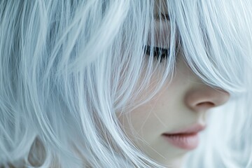 Naklejka premium Female with silvery white hair and subtle makeup close-up portrait