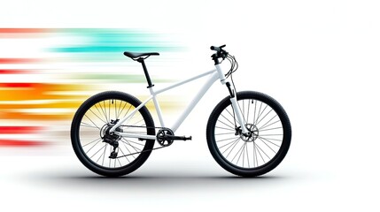 Fototapeta premium White mountain bike speeding, isolated on white background with colorful motion blur.