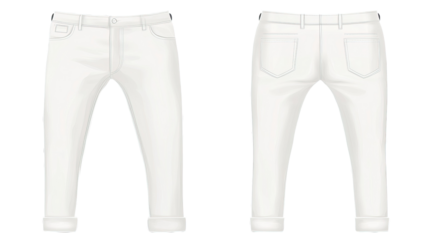 White jeans, front & back view, studio shot, apparel design