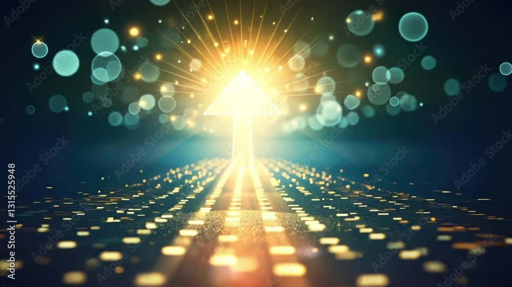 Poster glowing arrow points upward amidst vibrant path, symbolizing progress and direction with bokeh light