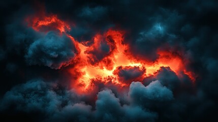 Fiery storm cloudscape, night sky, ominous background, apocalyptic design