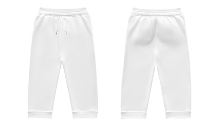 White sweatpants mockup, front & back view, studio shot, plain background, clothing design