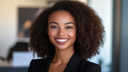 Obraz premium Confident Business Professional Smiling in Modern Office Setting