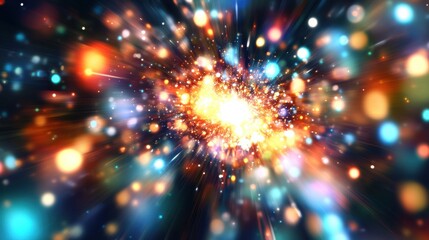 Fototapeta premium Cosmic Explosion with Bright Lights and Colorful Particles