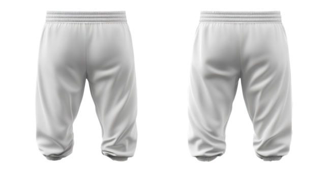 White athletic shorts mockup, front & back view, isolated on white, for apparel design