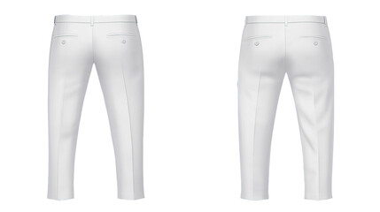White trousers, front & back view, clothing mockup, isolated background, fashion design