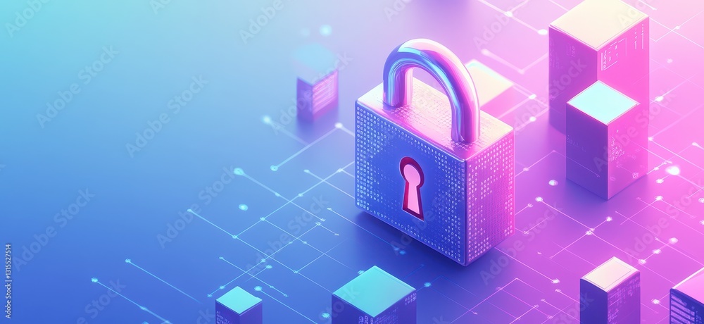 Poster digital lock with security concept on abstract background representing data protection and cybersecu