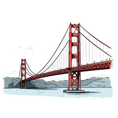 Golden Gate Bridge. Golden Gate Bridge hand-drawn comic illustration. Vector doodle style cartoon illustration
