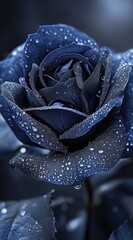 close-up of a dark blue flower with water droplets on it, bokeh effect, macro view, mobile phone wallpaper, digital art background