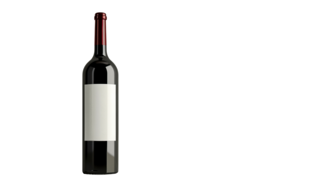 Elegant wine bottle with blank label on transparent background