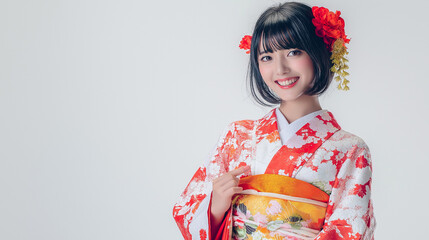 着物姿の笑顔の若い日本人女性