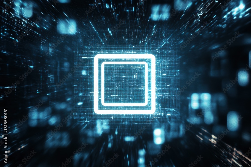 Aufkleber Digital computer icon on an abstract technology background with numbers and codes that illustrate data processing and innovation