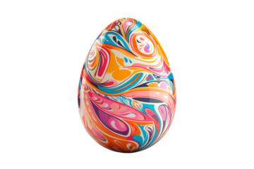 Decorative Easter egg with colorful floral patterns isolated on transparent background