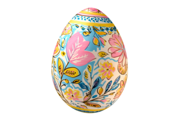 Decorative Easter egg with colorful floral patterns isolated on transparent background