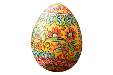 Decorative Easter egg with colorful floral patterns isolated on transparent background