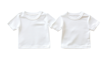 Two white kids' tees, studio shot, plain background, design mockup