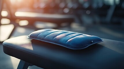 A close-up of a heating pad lying on an exercise bench.