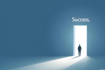 Obraz premium Person Walking Through Open Doorway Toward Bright Light Achieving Success