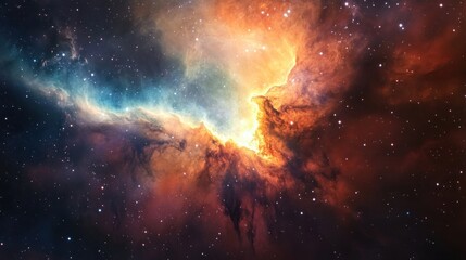 Obraz premium Spectacular cosmic cloud formation with starburst effects and vibrant interstellar gas