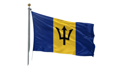 Barbados Flag Waving Isolated on transparent background Waving Flag PNG 