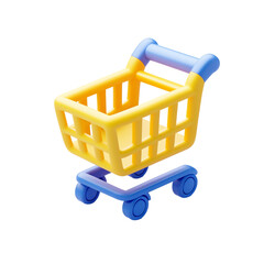 Cartoon Shopping Cart in Yellow and Blue on Black Background