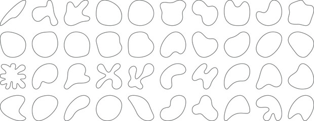 Black blob shapes, abstract organic forms, vector illustration. Modern blob shape design elements isolated on white background. Unique, artistic, creative, trendy, stylish