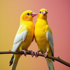 two canaries on a tree branch