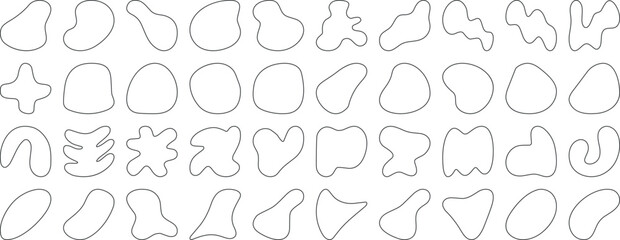 Black blob shapes, abstract organic forms, vector illustration. Modern blob shape design elements isolated on white background. Unique, artistic, creative, trendy, stylish
