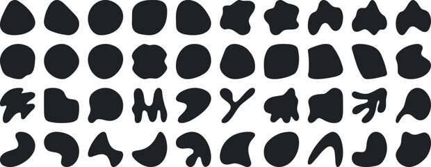 Black blob shapes, abstract organic forms, vector illustration. Modern blob shape design elements isolated on white background. Unique, artistic, creative, trendy, stylish