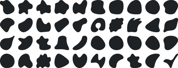 Black blob shapes, abstract organic forms, vector illustration. Modern blob shape design elements isolated on white background. Unique, artistic, creative, trendy, stylish