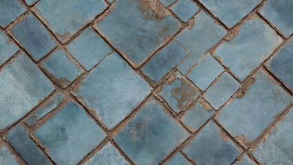Fototapeta premium Old, broken blue tile floor