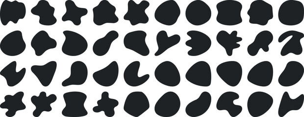 Black blob shapes, abstract organic forms, vector illustration. Modern blob shape design elements isolated on white background. Unique, artistic, creative, trendy, stylish