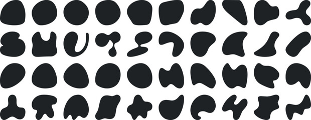 Fototapeta premium Black blob shapes, abstract organic forms, vector illustration. Modern blob shape design elements isolated on white background. Unique, artistic, creative, trendy, stylish