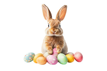 Easter bunny and eggs isolated on transparent background