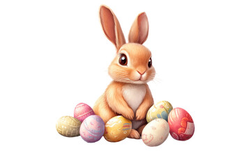 Easter bunny with eggs isolated on transparent background